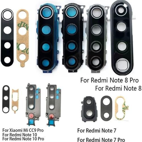 5Pcs，New For Redmi Note 7 8 Pro Rear Camera Glass Lens With Frame Holder with Sticker Replacement For Xiaomi Mi Note 10 CC9 Pro