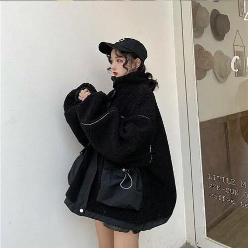 Wool Lamb Autumn And Winter 2021 Coat Womens Plush And Thickened Stitching Sweatshirt Harajuku Oodji Clothes Fleece Feminino