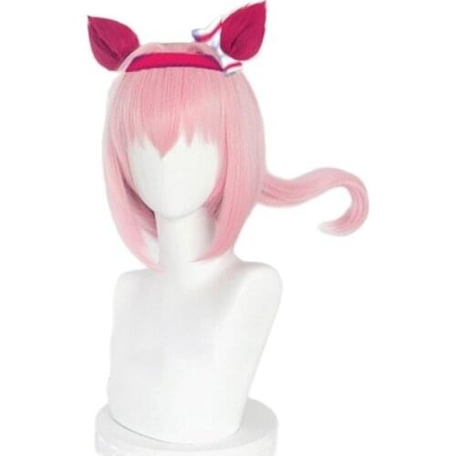 Uma Musume Haru Urara Cosplay Wig Uma Musume Pretty Derby Pink Ponytail Wig Heat Resistant Synthetic Hair Halloween Party