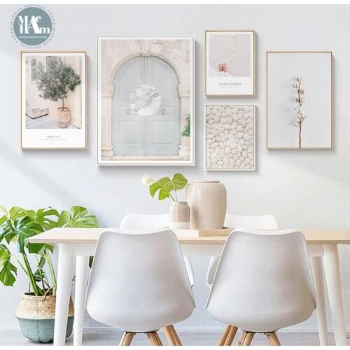 Nordic Decorative stone Tree wall art Canvas posters Painting Prints Pale pink landscape Pictures for Living Room Home Decor