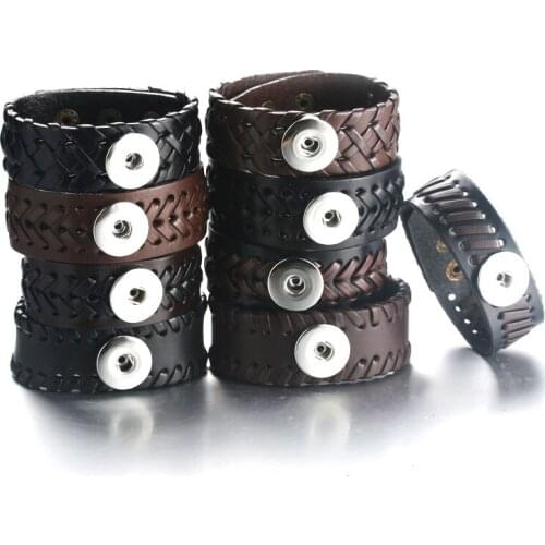 Woven Leather Snap Bracelet/Bangle Leather Rope Bracelet Fit 18mm Snap Button Snap Jewelry 9254