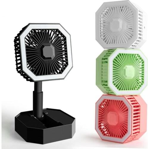 Portable Fan Mini Folding Telescopic USB Rechargeable With Fill Light Touch Fan Home Office Desktop Silent Square Cooler Cooling