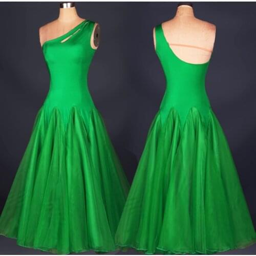 Professional womens ballroom dance standard waltz flamenco tango green white costumes dancing dresses for adult competition
