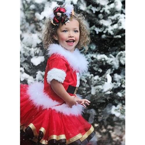2 Pieces Infant Baby Girls Christmas Clothes Sets Outfits Girls Color Block Fluffy Short Sleeve Round Neck Pullover+Tulle Skirt