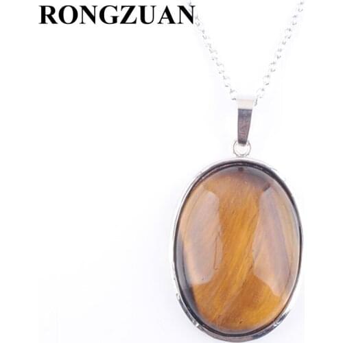 RONGZUAN Natural Tigers Eye Gem Stone Oval Reiki Chakra Bead Chain Necklaces & Pendants Jewelry Women Fashion Jewellery TN3220