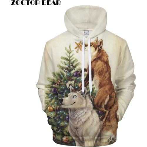 Christmas tree Hoody 3D Wolf Hoodies Men Women Sweatshirt Streatwear Tracksuit Harajuku Coat Unisex Pullover DropShipZOOTOPBEAR