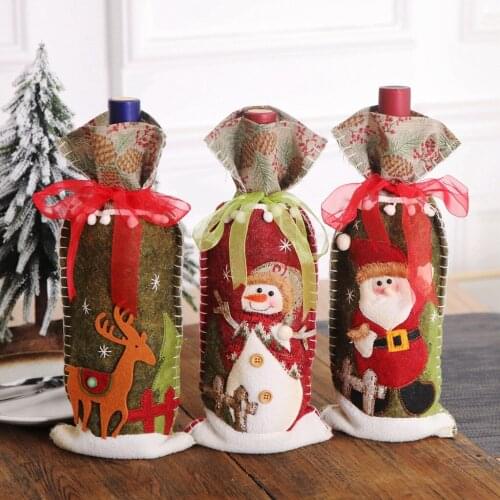 Christmas Decorations for Home Christmas Gift Bags Holder Wine Bottle Cover Snowman Christmas Gift Stocking New Year 2021 Decor