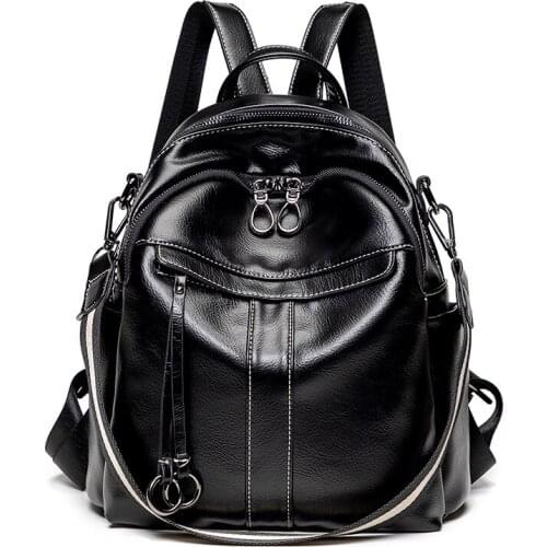 Bag High Quality Leather Backpack Woman Fashion Simple Travel Female Backpack Solid Casual Shoulder Bags Versatile Anti-theft