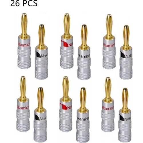 26pcs/13pair Nakamichi Banana Plug Straight Pre Amplifier 24K Gold Plated 4MM Connector Screw Lock Audio Jack Speaker Black Red