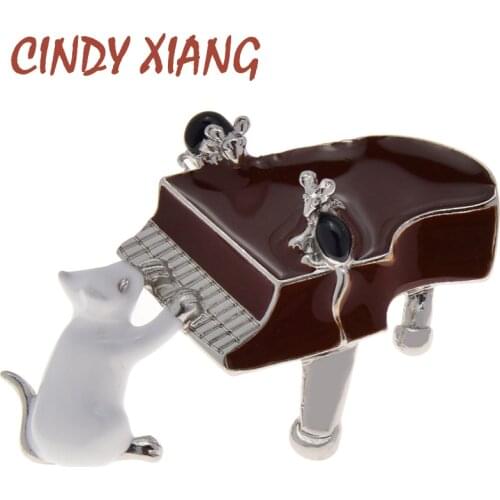 CINDY XIANG New Unique Black Enamel Piano Brooches Women Alloy Party Jewelry Yellow Mouse Playing The Piano Brooch Pins Gifts