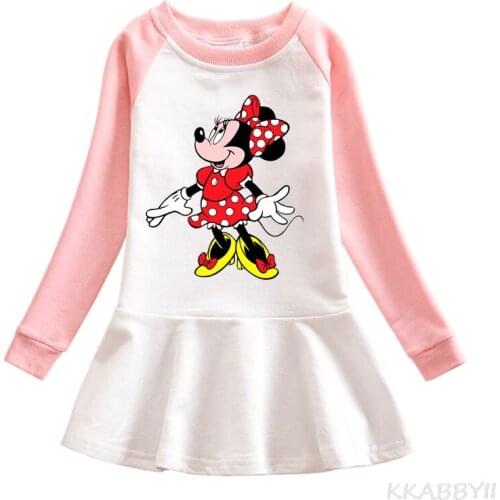Foreign Trade New Childrens Wear Autumn Minnie Mickey Cartoon Hoodie Girls Dress Baby Cotton Bottom Pleated Skirt