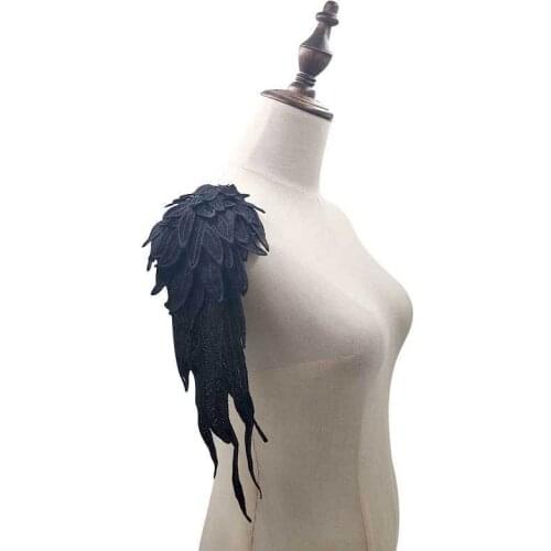 2PCS Elegant White Black Wings Motif Embroidery Badge Wedding Guipure Dress 3D Lace Applique Cloth Patches For Sewing DIY Crafts