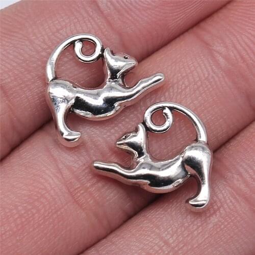 WYSIWYG 10pcs Charms Lazy Cat 15x18mm Antique Silver Color Pendants Making DIY Handmade Tibetan Silver Color Finding Jewelry