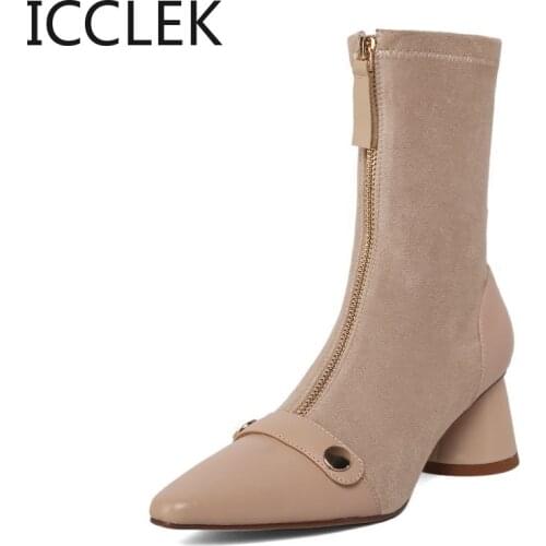 Zipper Botas Ladies Boots Women Shoes Rivet Chaussures Femme Med Heel Female Shoes High Heels Botas Mujer Zipper Buty Damskie