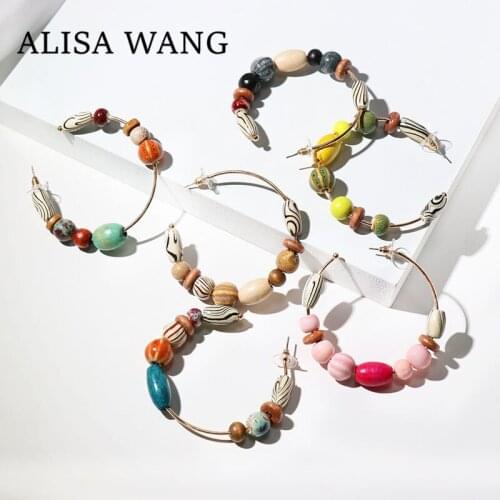 2019 Colorful Beads Round Big Hoop Earrings For Women Girls Resin Handmade Bohemian Fashion Ethnic Statement Earring Jewelry