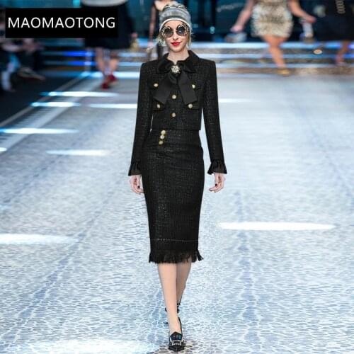 Fashion Designer Set Spring Autumn Womens Long sleeve Single-breasted jacket Tops+package hip skirt Two-piece set