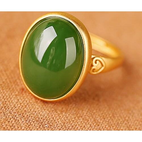 New Silver Inlaid Natural Hetian Jade Big Egg Face Niche Design Palace Style Retro Xiangyun Opening Adjustable Womens Ring