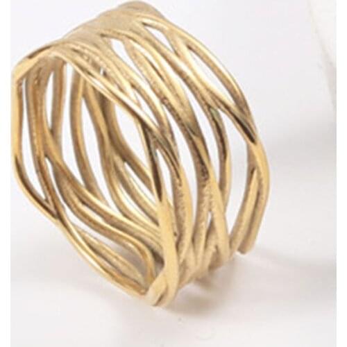 Irregular line multilayered entwine ring for women stainless steel gold color fashion ring