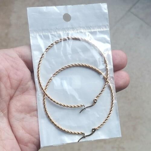 050 Gold Color 50mm Fine Distorted Circular Hoop Earrings Ear Rings Loop Smooth 316 Stainless Steel Jewelry IP Plating
