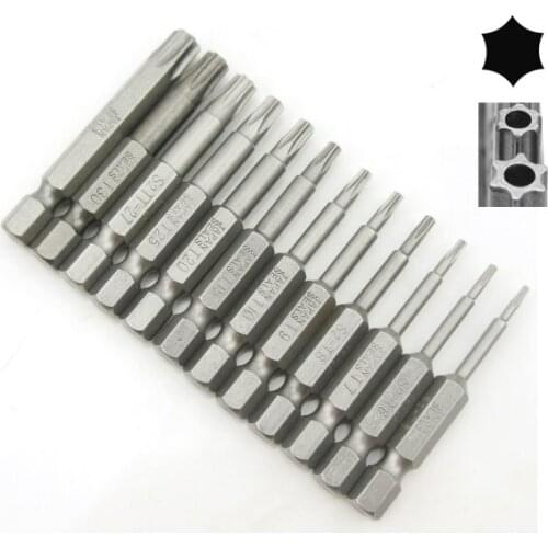 12pcs 1/4 Inch Magnetic Torx Screwdriver Bits Set Electric Screwdriver 50mm Lenght T5-T40