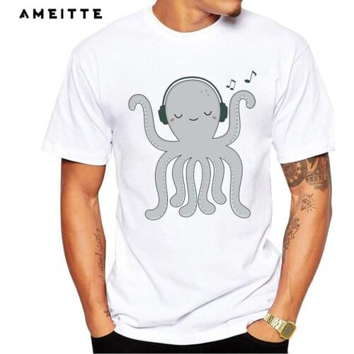 2019 AMEITTE Kawaii Octopus loves music T Shirt Mens Hipster DJ Music TShirts Tops Summer Comfortable Soft O-Neck Tee Shirt