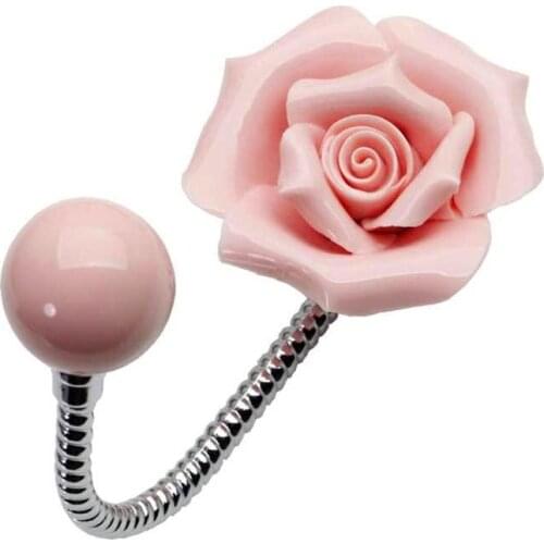 3D Flower Ceramic Wall Coat Hook Chrome Decorative Robe Hook For Scarf Bag Towel Hat Keys For Kitchen Bathroom Office