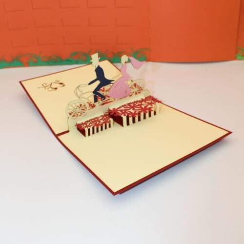 3D Handmade Carving Cycling Bride and Groom Paper Invitation Greeting Cards Wedding Engagement Valentines Day Creative Gift