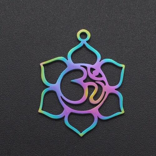 5pcs/lot 100% Stainless Steel Rainbow Om Lotus Charm Pendant Wholesale Jewelry Making Charms OEM Order Accepted