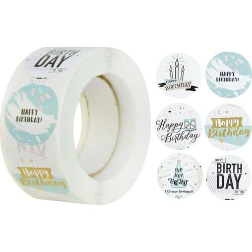 500pcs/roll Happy Birthday Stickers Gift Sealing Labels Scrapbooking Stationery Sticker for Kids Adult Birthday Party Decoration