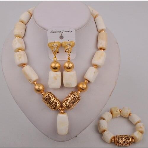 White Red Orange Natural Coral Beads Jewelry Set Choker Necklace African Jewelry Set Wedding Bridal Set