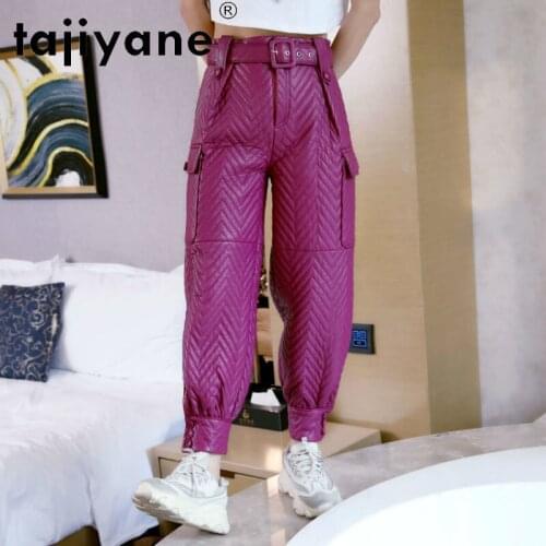 Cargo Women Pants Real Sheepskin Trousers Woman Genuine Leather High Waist Pants Oversize Mujer Pantalones TN2421
