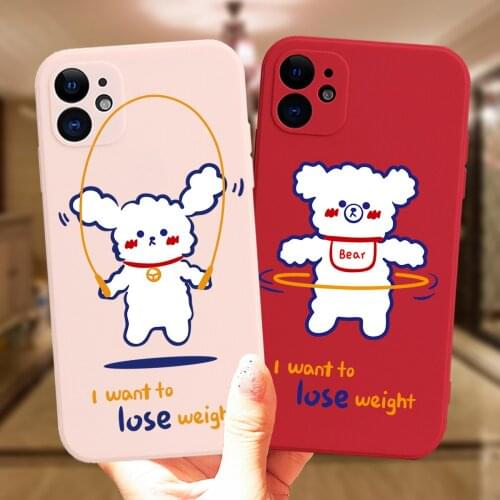 Funny Couple Bear Lose Weight Phone Case For iPhone 11 12 Pro XS Max XR X 7 8 Plus SE 2020 Cute Candy Cover Soft Silicone Coque