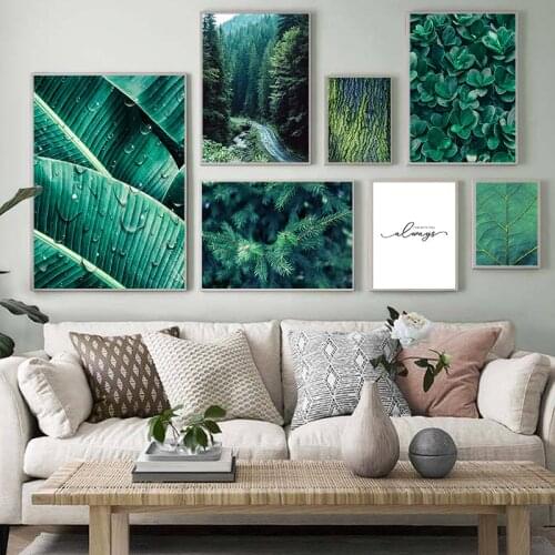 Green Plant Leaf Canvas Poster Landscape Print Scandinavian Style Painting Decorative Picture Modern Living Room Nordic Decor