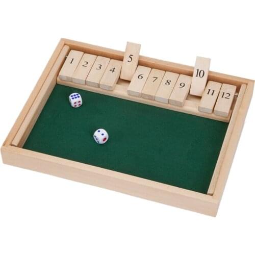Wooden Shut the Box 12 Dice Game Board ,Wooden Board Game with Dice for the Classroom, Home or Pub