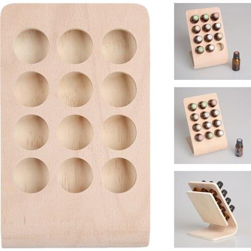 12 Holes 15ML Wood Essential Oil Display Stand Rack for Aromatherapy Perfume