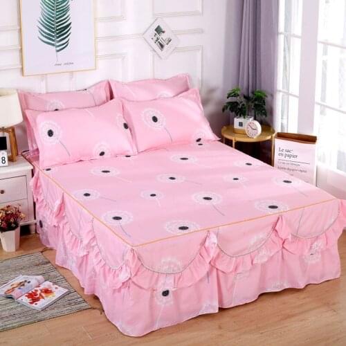 Ruffle Design Thin Section Bed Skirt Home Textile Bedding 3pcs/set(1Bed Skirt + 2pcs Pillowcase) Bed Sheet King Bedspread F0530