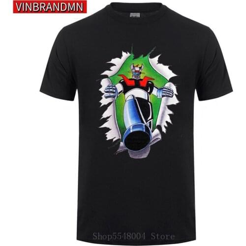 Anime Mazinger Z T-Shirt Men Cartoon T Shirt Fashion Black Tops Warrior Lover Clothing Robot Tees New Japan Classic Manga Tshirt