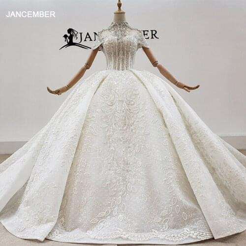 HTL1950 Luxurious And Elegant Charming High Neck Crystal Beading Wedding Dress 2020 Ball Gowns Short Sleeve