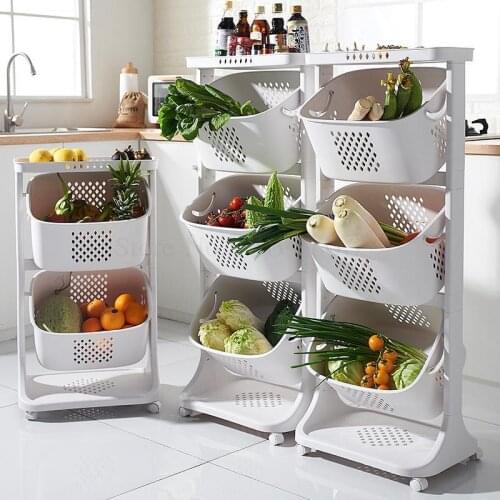 Kitchen Vegetable Shelf Landing Multi-layer Fruit Basket Vegetable Basket Seasoning Toy Storage Rack Artifact Mobile With Wheels
