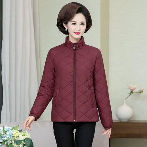 Middle-aged and Elderly Womens Jackets Autumn Casual Short Jacket Large Size Winter Thin Section Down Cotton Outwear