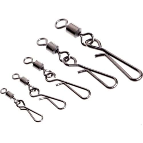 80%HOT 50Pcs Size 10 8 6 4 2 Fishing Rolling Swivel Interlock Snap Pin Connector Tackle