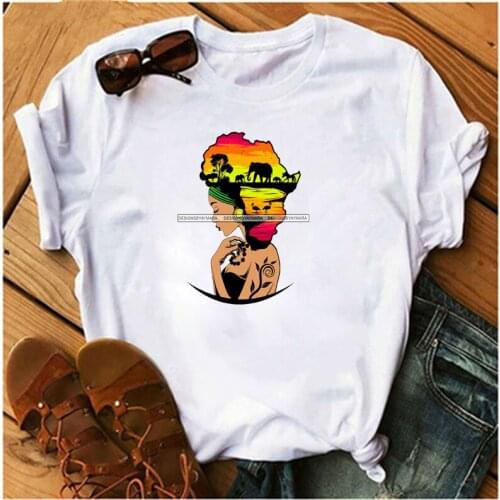 LINNA Safari Goddess T-shirt Black Women African Elephant T-shirt Interesting Fashion Elementary Female T-shirt