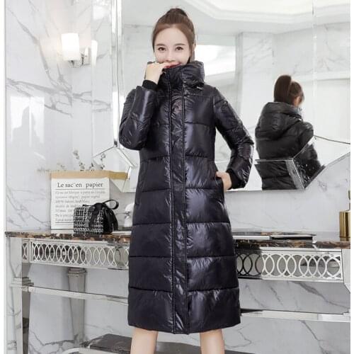 2020 Fashion Winte Jacket Women Warm Parka Outerwear Female Office Lady Coat Long Slim Stand Collar Glossy Down Parka a025