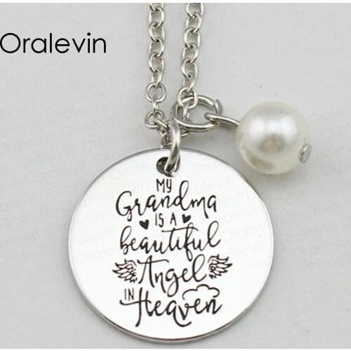MY GRANDMA IS A BEAUTIFUL ANGEL HEAVEN Inspirational Hand Stamped Engraved Charm Pendant Necklace Jewelry,10Pcs/Lot, #LN2434