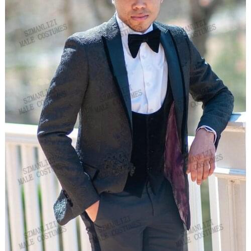 Terno 3 Pieces Slim Fit Suits for Men 2021 Fashion Black Wedding Suits Male Costume Jacket Prom Suits Groomsmen Groom Men Tuxedo