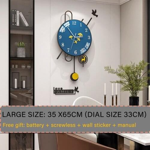 Wall Clock for Living Room Decor,20 inch Silent Pendulum Wall Clocks, Battery Operated NonTicking ,Interior Decoration