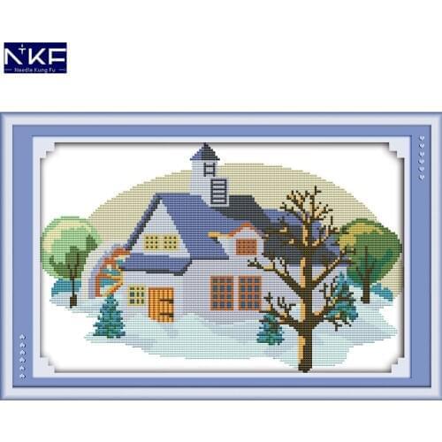 NKF Winter Wonderland Stamped Cross Stitch Pattern DIY Kits Needlework Embroidery Set Chinese Cross Stitch for Home Decor
