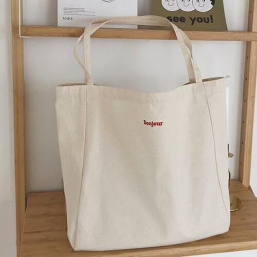 New Design Women Canvas Shoulder Bags French Embroidery Ladies Handbag Eco Friendly Grocery Shopping Bag Casual Tote for Female