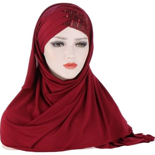 New Muslim hijab Forehead Sequins Milk Silk Scarf Hat Malaysia Baotou Hat Scarf Hijab for Muslim Girls Under Scarf Hijab Caps