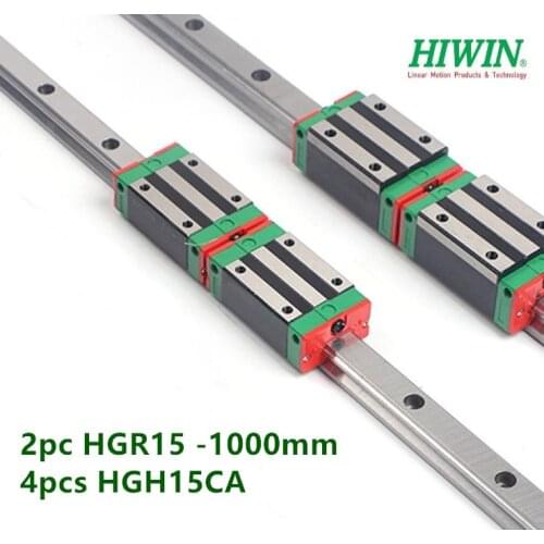 2pcs original HIWIN linear rail HGR15 - 1000mm guide +4pcs HGH15CA narrow block carriage bearings for CNC